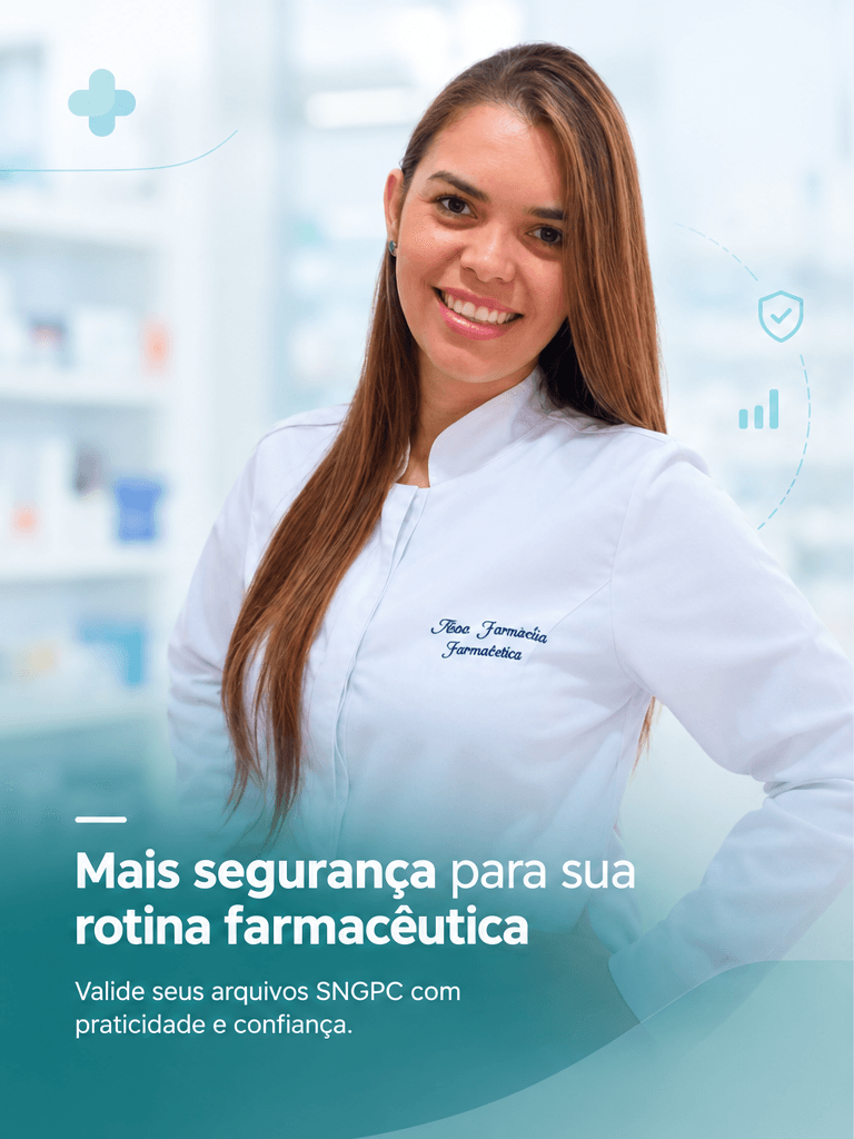 Profissional farmacêutica em ambiente de farmácia